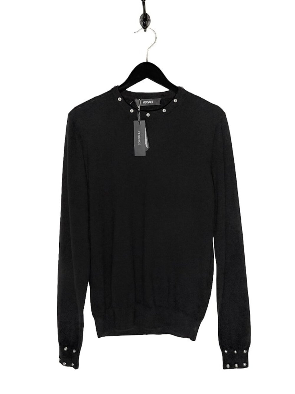 Versace 2022 Black Wool Cashmere Blend Studded Sweater